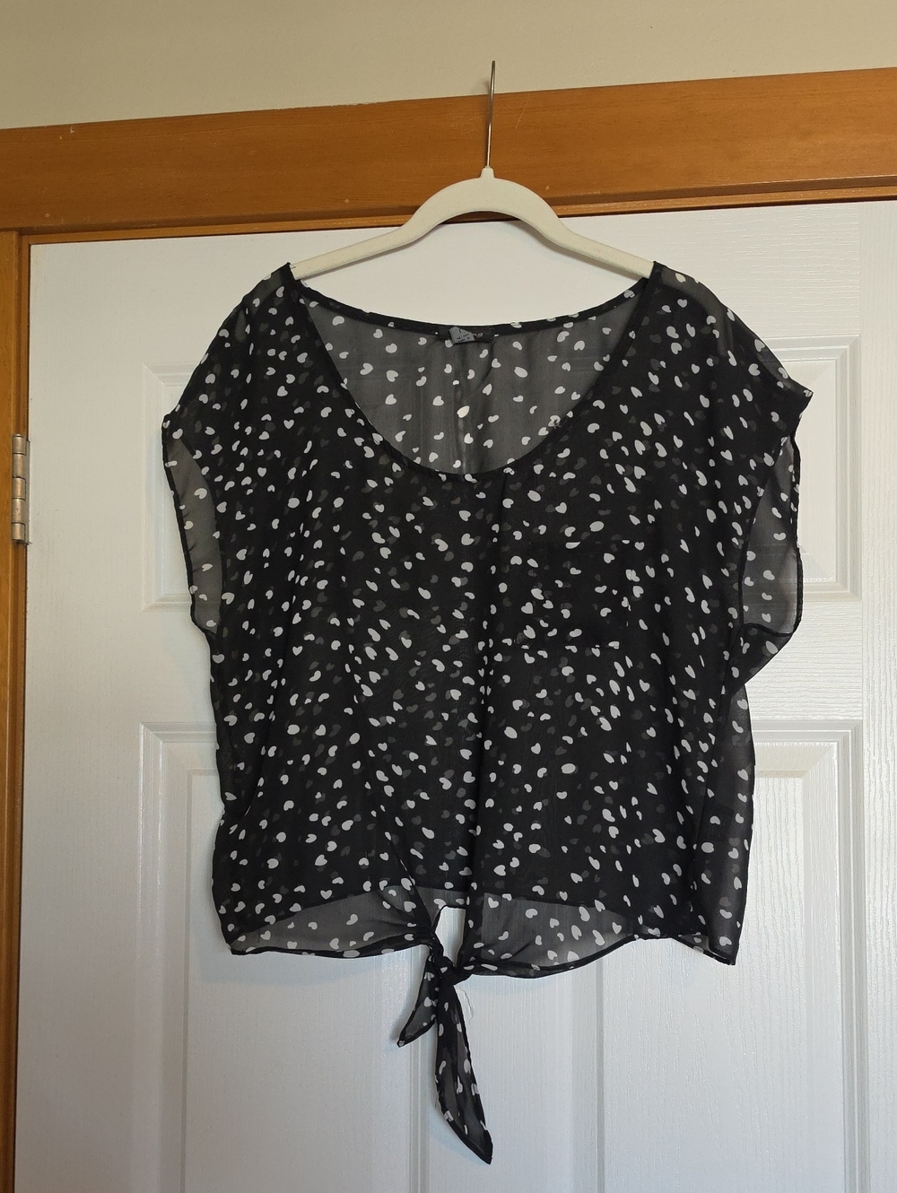Black and White Tie-Front Sheer Blouse - Women Tops